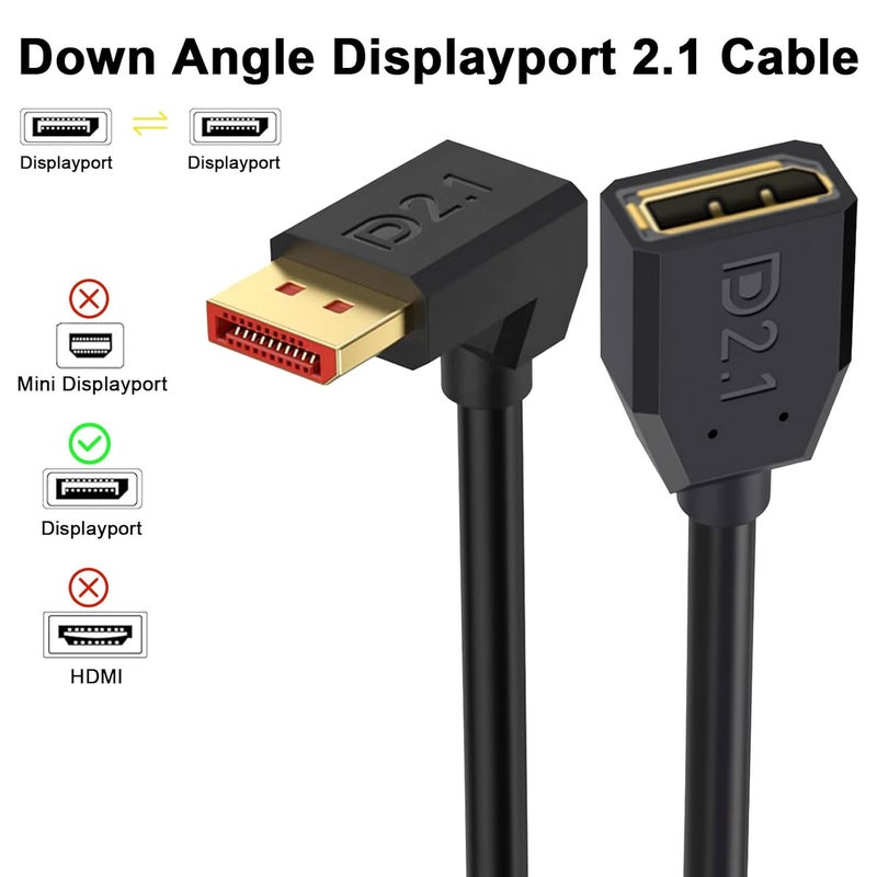 Poyiccot 16K Displayport 2.1 Cable 1.5FT, 90 Degree Down Angle Displayport Extension Cable, 54Gbps DP Support for 16K@30Hz, 8K@120Hz, 4K@240Hz 165Hz, HDR, HDCP,Gaming Monitor, TV, Graphics - Image 2